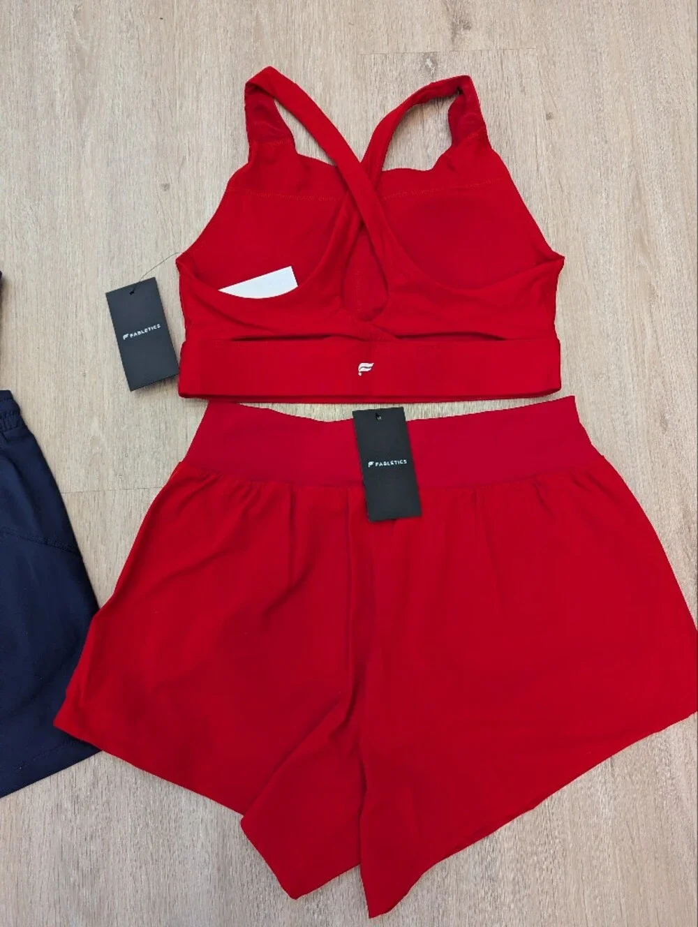 Fabletics Women's Red And Blue Performance Sports Bra & Shorts Sets Size MEDIUM
